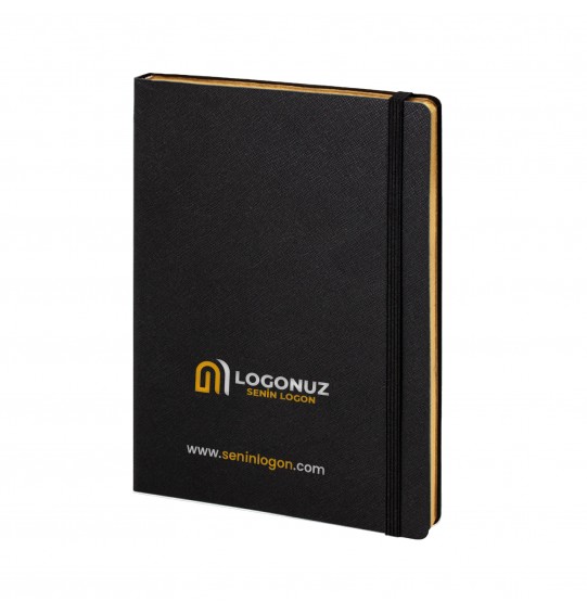 MGA-D2720 Siyah-Altın Varak Termo Deri Defter