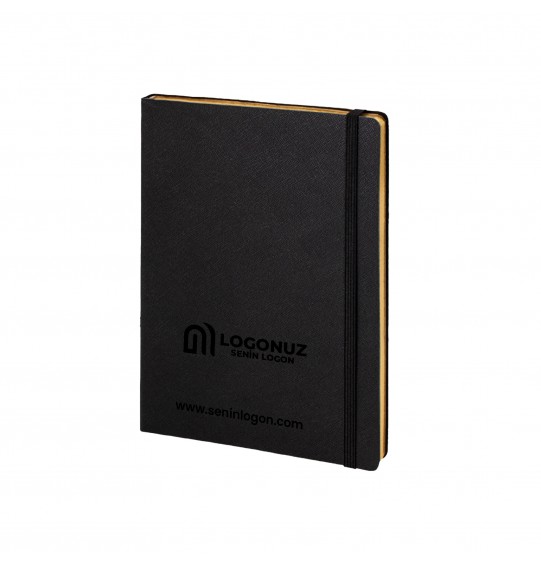 MGA-D2730 Siyah-Altın Varak Termo Deri Defter