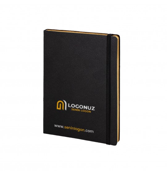 MGA-D2730 Siyah-Altın Varak Termo Deri Defter