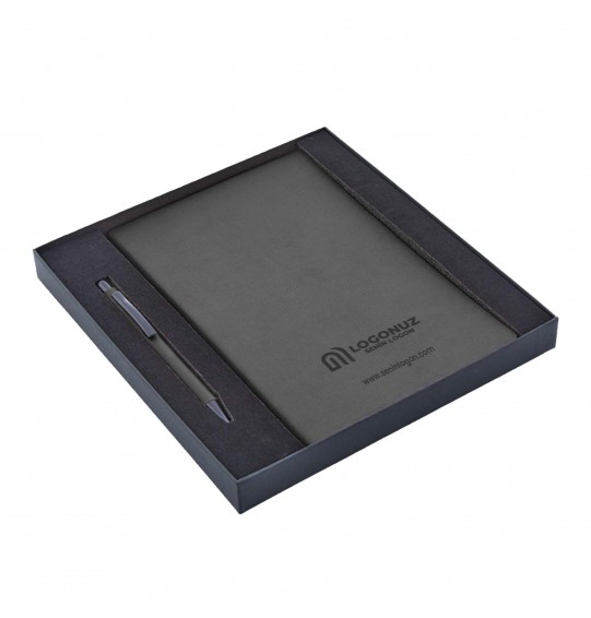 MGA-Z2280-K Siyah Hediyelik Set-Not Defteri-Metal Tükenmez Kalem