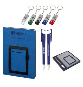 MGA-Z2420-K Lacivert Hediyelik Set -Cepli Not Defteri - Metal Tükenmez Kalem - USB Bellek