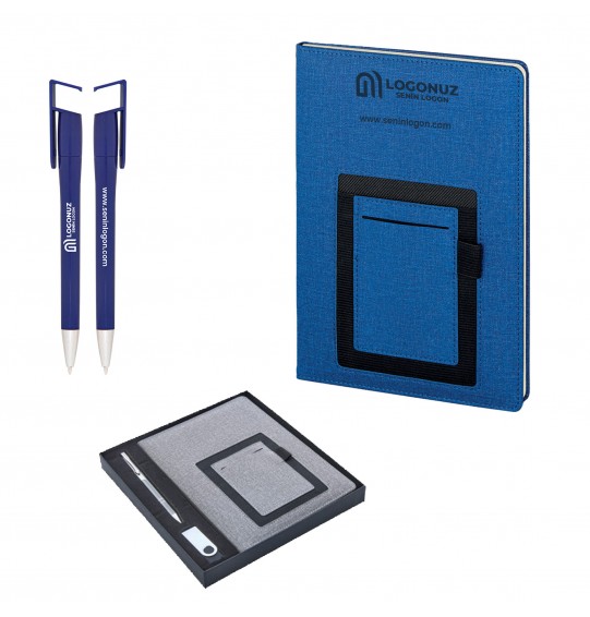 MGA-Z2420-K Lacivert Hediyelik Set -Cepli Not Defteri - Metal Tükenmez Kalem - USB Bellek
