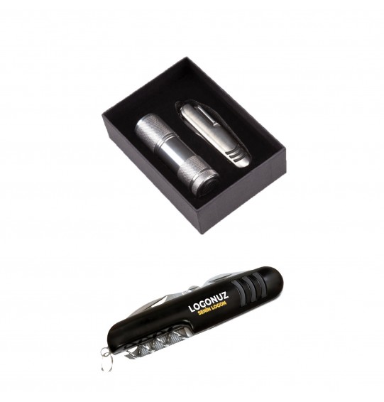 MGA-Z5041 Siyah Hediyelik Set 7 Fonksiyonlu Çakı - Led El Feneri