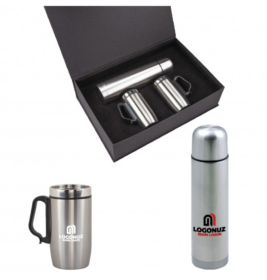 MGA-Z5050 Krom Hediyelik Set - Termos / 750 Ml - Çelik Kupa / 240 Ml