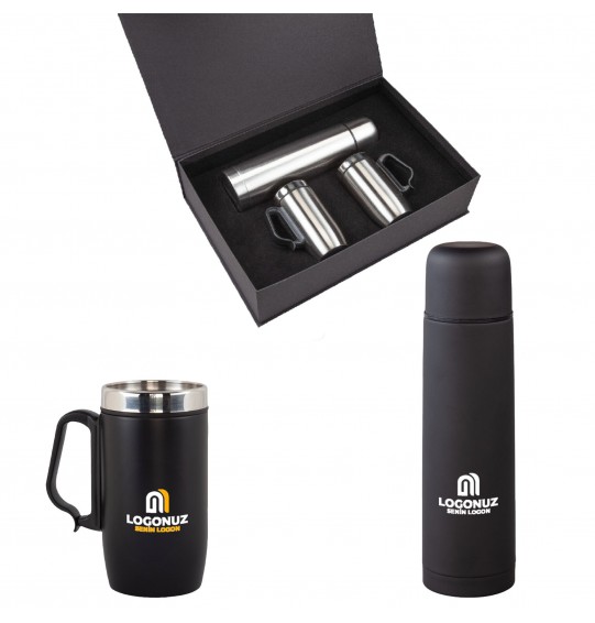 MGA-Z5050 Siyah Hediyelik Set - Termos / 750 Ml - Çelik Kupa / 240 Ml