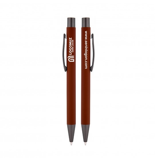 MGA-K1024 Kahverengi Rubber Gövde Metal Tükenmez Kalem