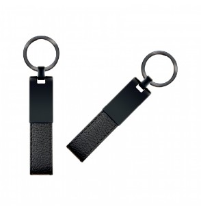 MGA-R2407  Çift Taraflı Siyah Metal Suni Deri Anahtarlık