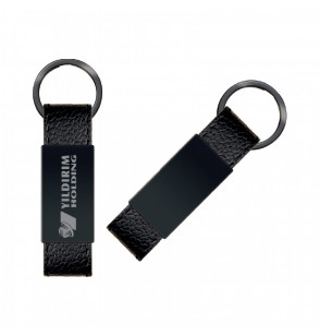 MGA-R2408  Çift Taraflı Siyah Metal Suni Deri Anahtarlık