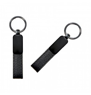 MGA-R2409  Çift Taraflı Siyah Metal Suni Deri Anahtarlık