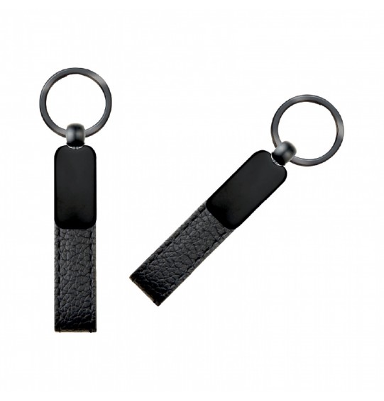 MGA-R2409  Çift Taraflı Siyah Metal Suni Deri Anahtarlık