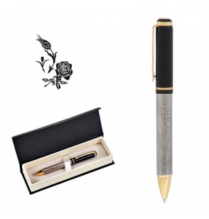 MGA-KS661-KT Lalegül Kabartma Figürlü Metal Tükenmez Kalem Seti