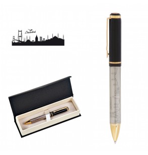 MGA-KS661-KT İstanbul Kabartma Figürlü Metal Tükenmez Kalem Seti