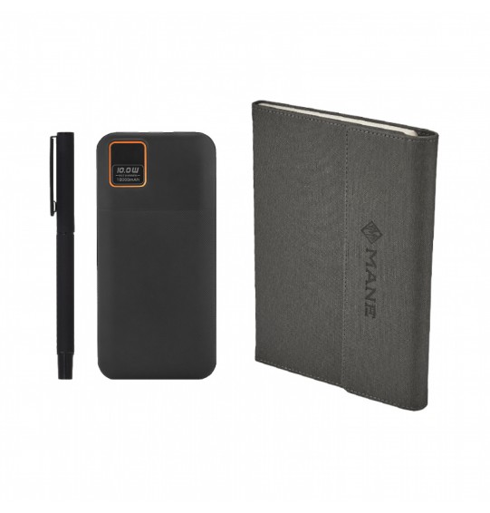 5064 Siyah Hediyelik Set - Powerbank - Defter - Kalem Seti